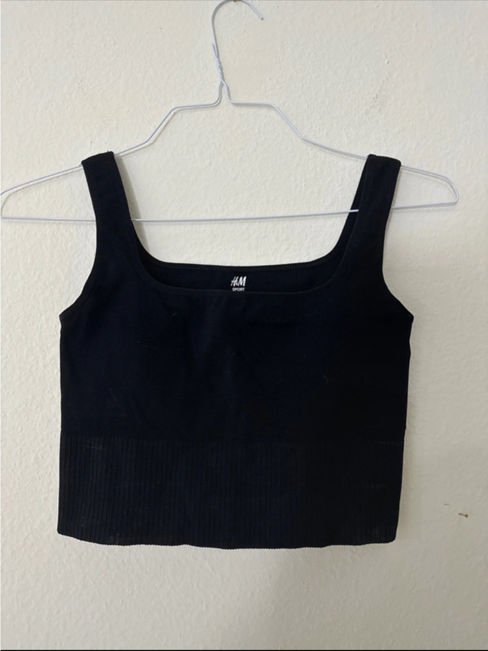 H&M Black Ribbed Hem Square Neck Crop Top